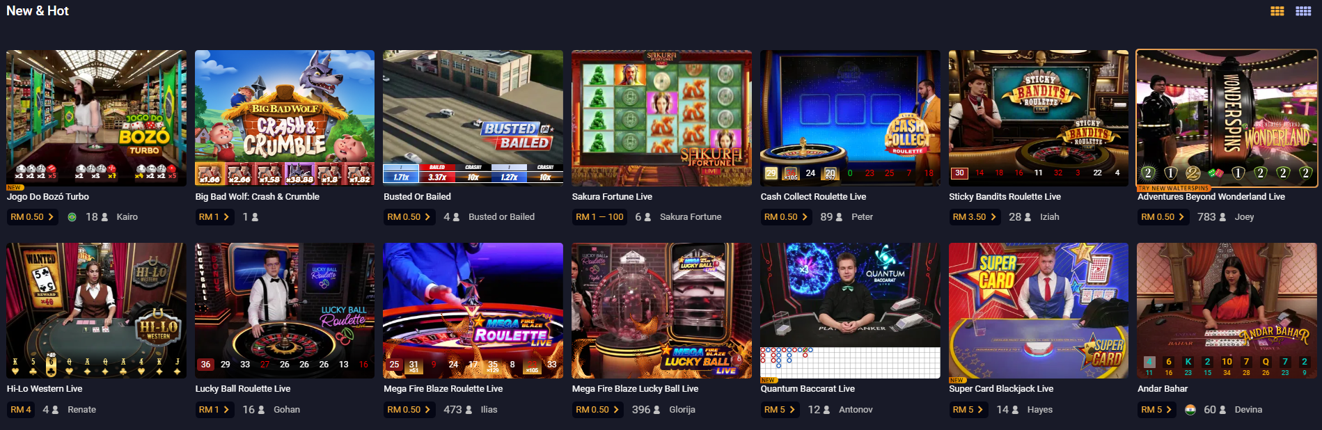 Winbox live games lobby